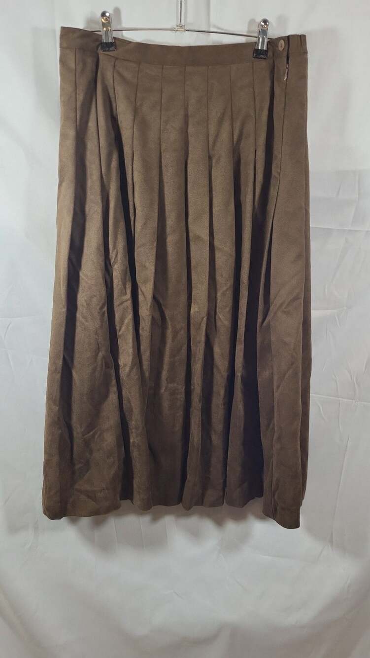Coldwater Creek Brown Faux Suede Pleated Midi Skirt,PL